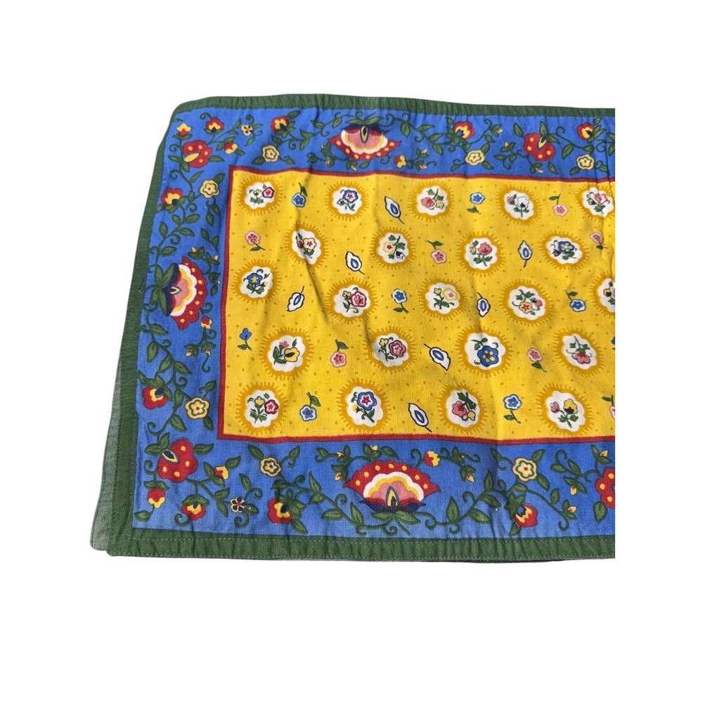 VTG‎ William Sonoma Cotton Country French Blue Yellow  Folk Art Table Runner EUC
